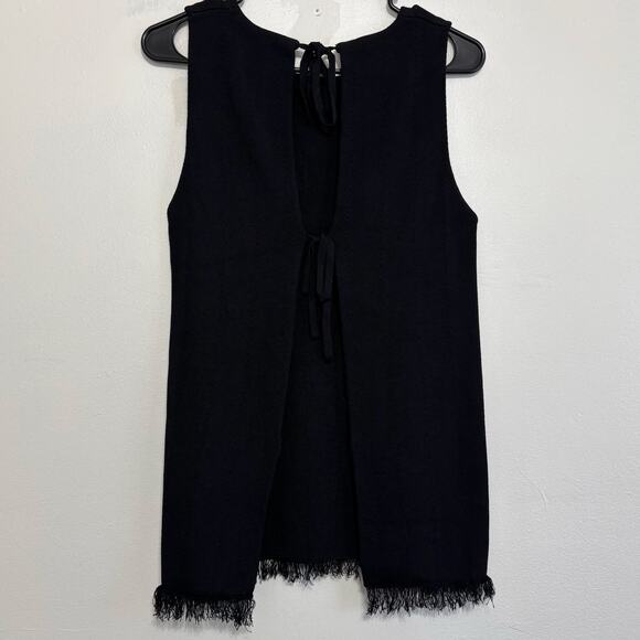 Rachel Roy Collection Black Tie Front Fringe Hem Vest Size Med/Large - Picture 2 of 10